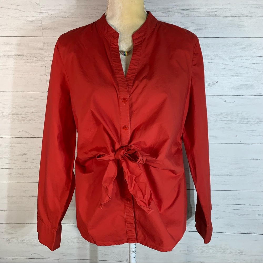 Kasper sportswear petite red button up shirt ties on the front size Large Petite